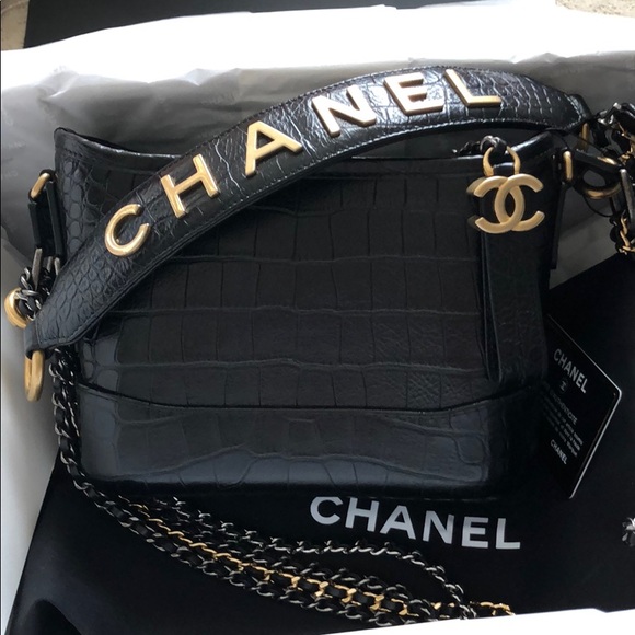 chanel gabrielle croc embossed